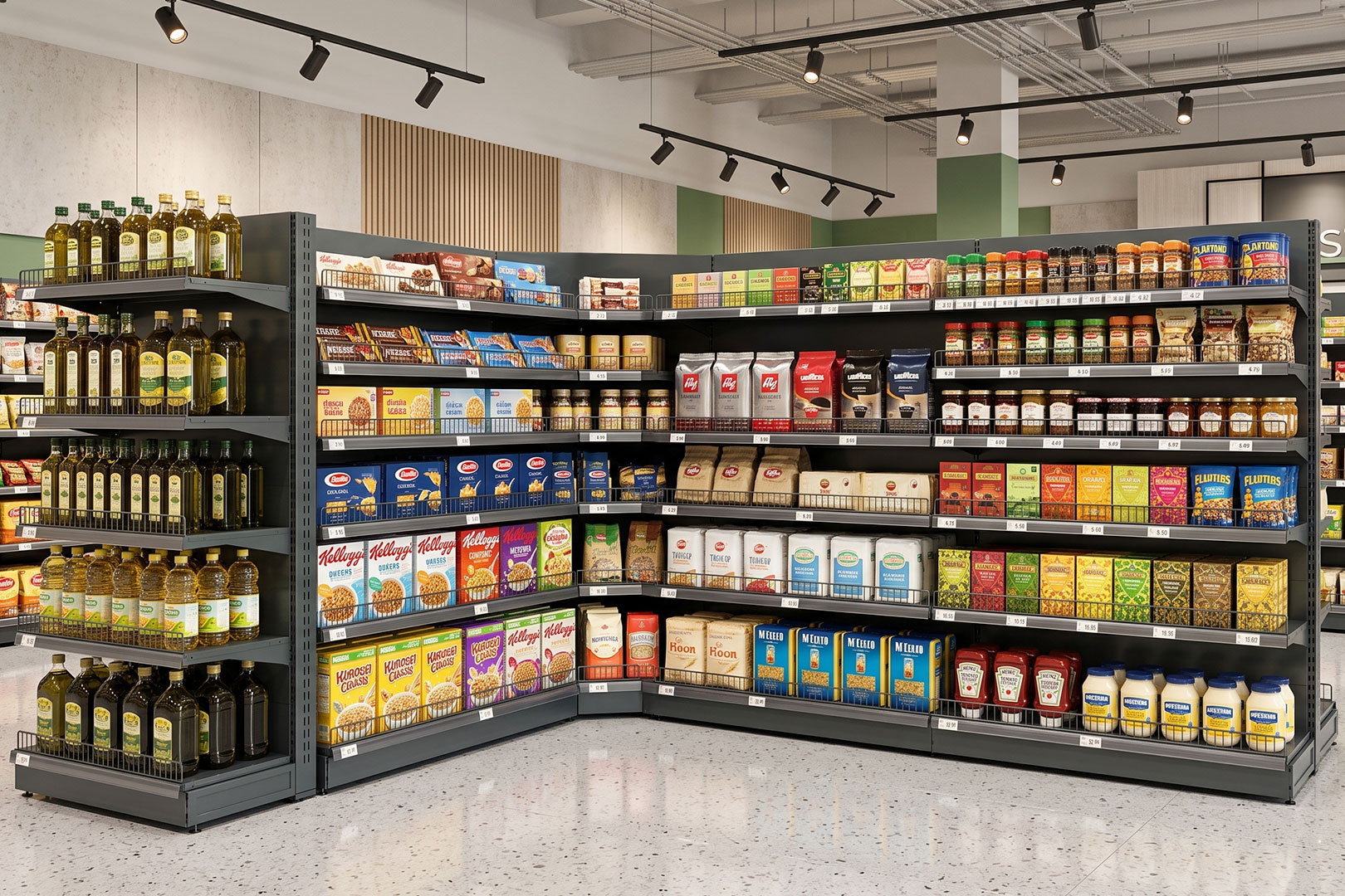 Wall-mounted internal corner shelving unit with shelves Wall-mounted internal corner shelving unit with shelves
