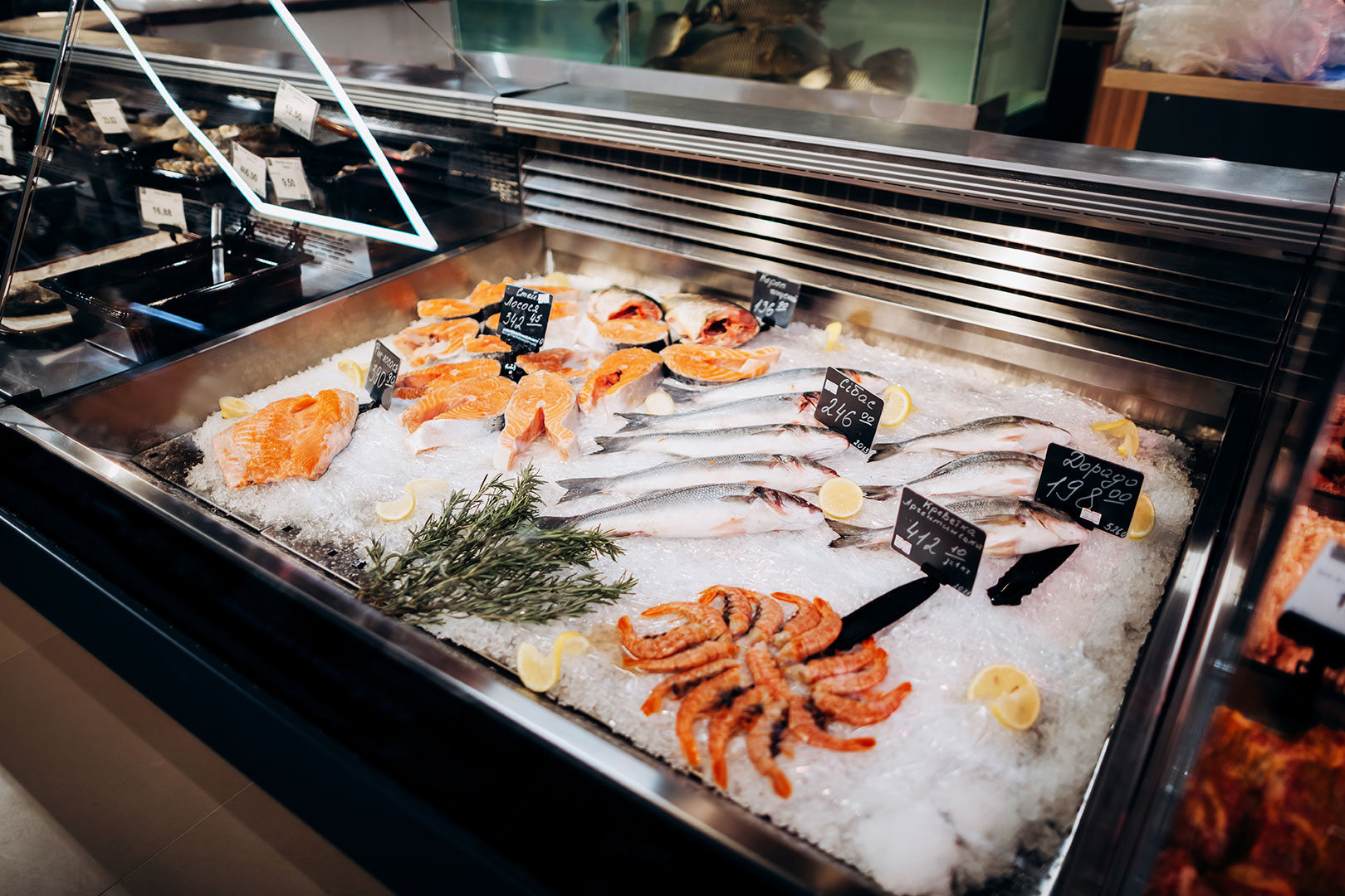 Specialized counter for fresh fish-on-ice sales Missouri enigma MK 120 fish OS M, convenient store Nash Kraii