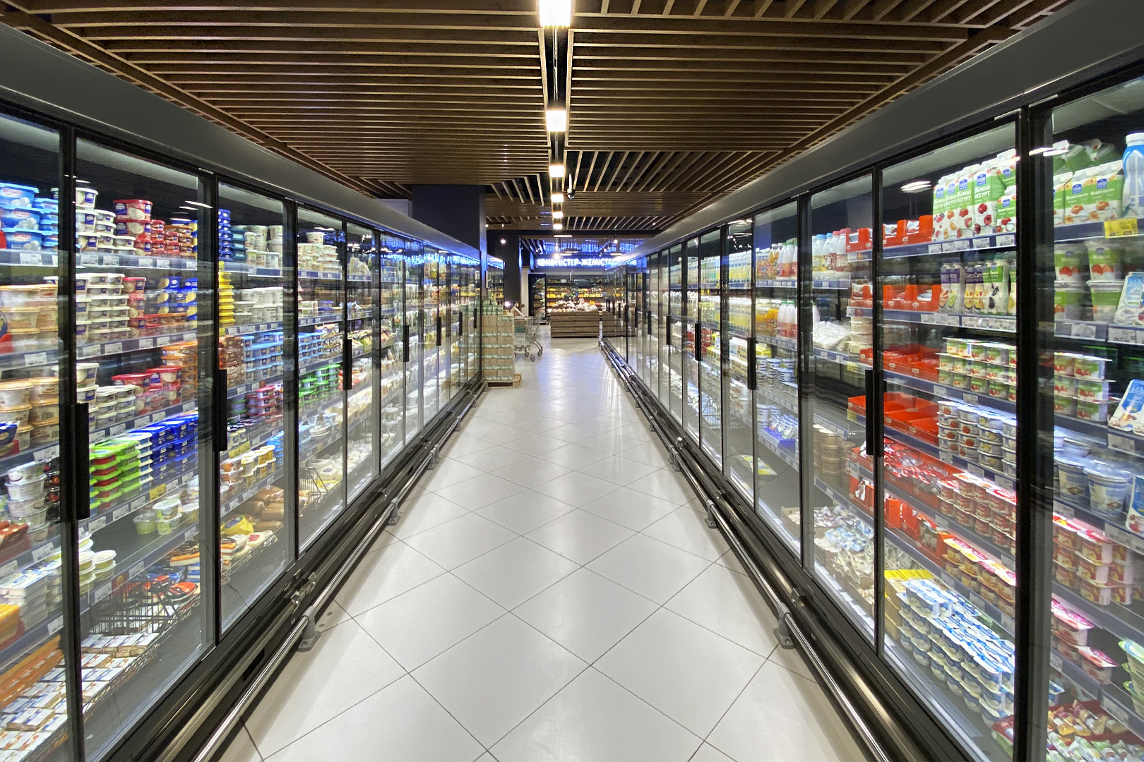 Refrigerated multideck cabinets Louisiana MV 105 MT D M, supermarket Korzina, Kazakhstan