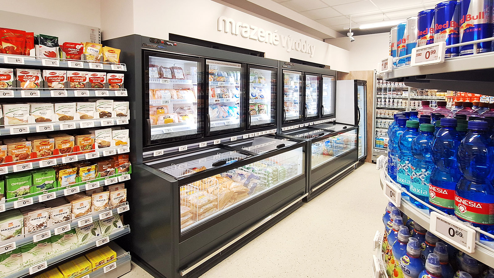 Frozen foods units Alaska combi 2 AHV 110 LT D/C 227-DLA, convenience store Coop, Slovakia