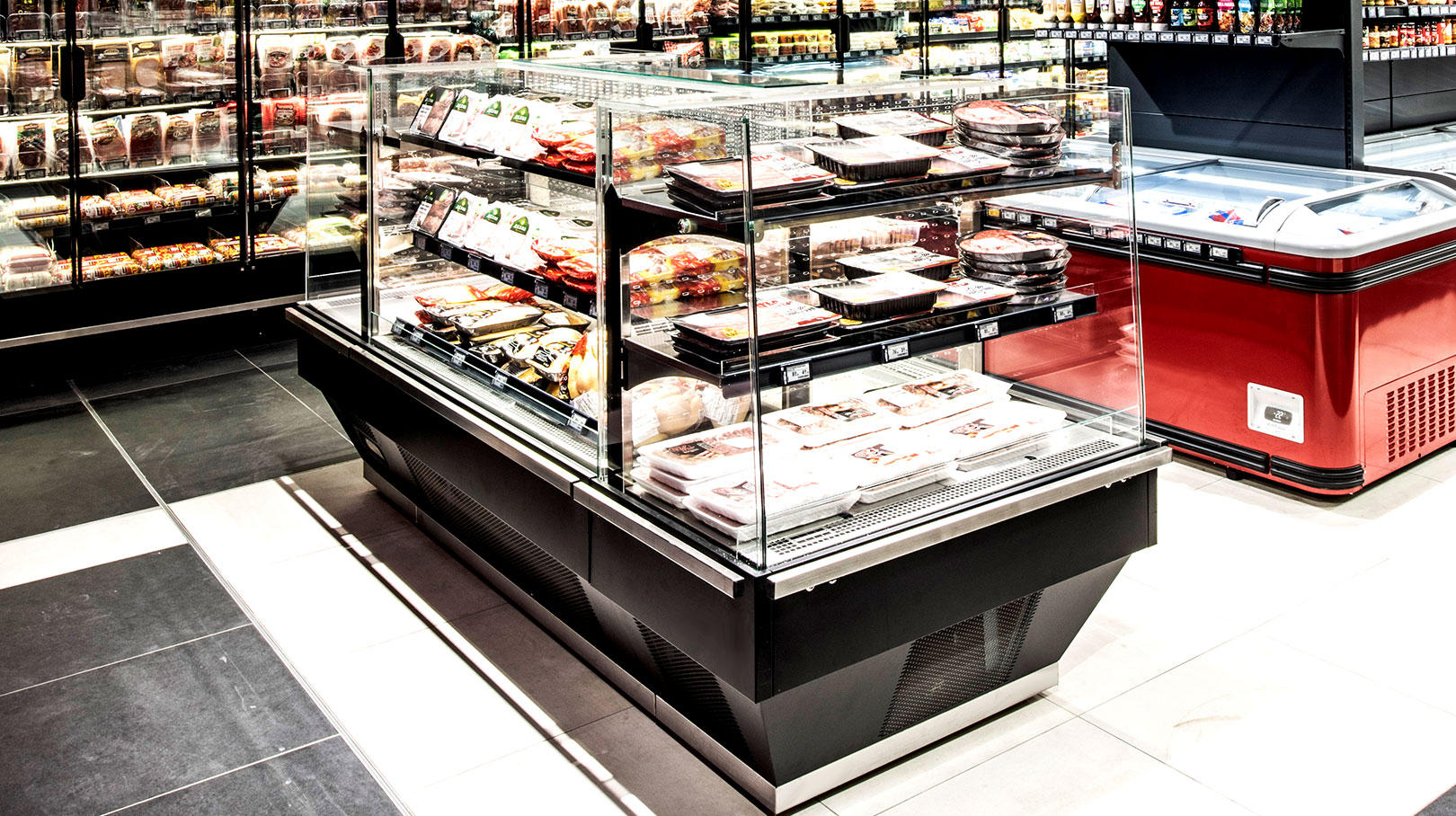 Lada promocyjna Virginia AC 103 deli self 128-DLA, regały chłodnicze Indiana MV 090 MT D 205, supermarket Bogat-Beden, Bułgaria Lada promocyjna Virginia AC 103 deli self 128-DLA, regały chłodnicze Indiana MV 090 MT D 205, supermarket Bogat-Beden, Bułgaria